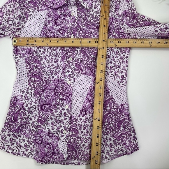 Etro Shirt Sz 40 Purple Button Down Paisley Print Cotton - Picture 7 of 14